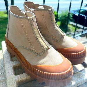 Silent D Zip-up Canvas Platform Boot Camel Free people Size 6.5 37